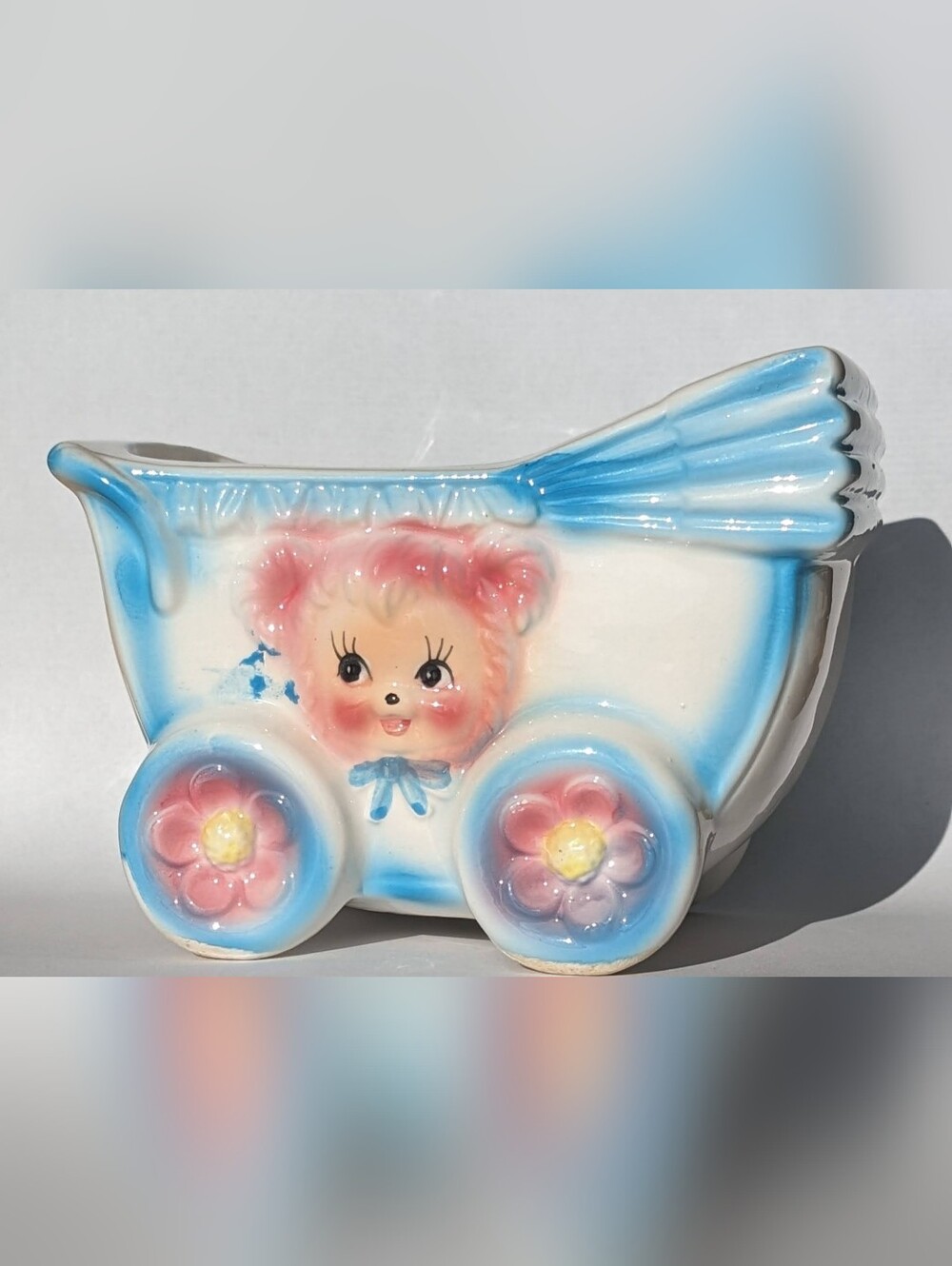 VTG Ardco Japan Ceramic Carriage Figurine Planter Retro Nursery - Picture 2 of 11